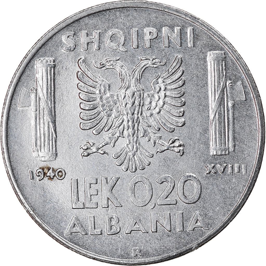 Moeda, Albânia, Vittorio Emanuele III, 0.20 Lek, 1940, Rome, AU(50-53), Aço