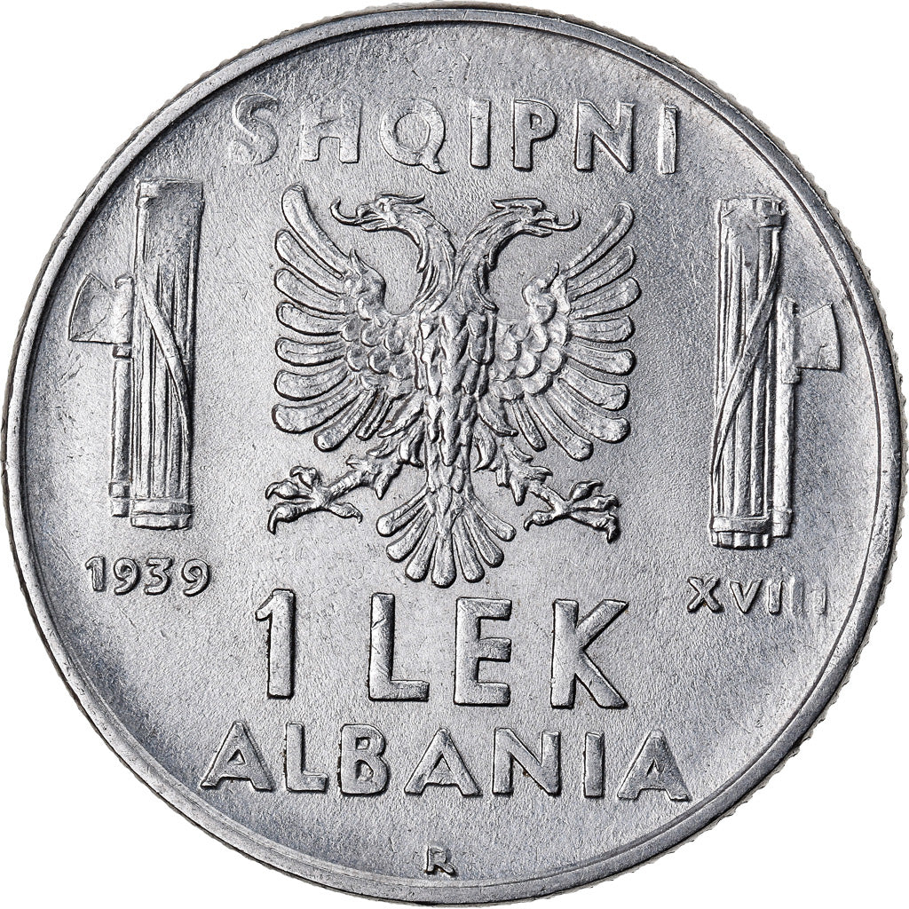 Coin, Albania, Vittorio Emanuele III, Lek, 1939, Rome, AU(50-53), Stainless