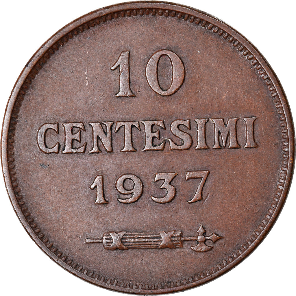 Monnaie, San Marino, 10 Centesimi, 1937, Rome, SUP, Bronze, KM:13