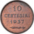 Coin, San Marino, 10 Centesimi, 1937, Rome, MS(60-62), Bronze, KM:13