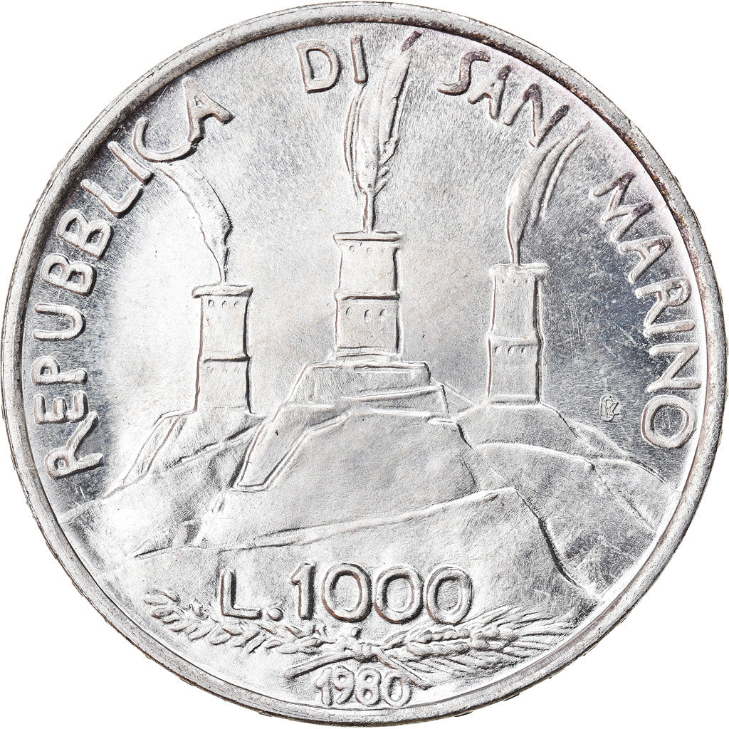 Moneta, San Marino, 1000 Lire, 1980, Rome, MS(64), Srebro, KM:112