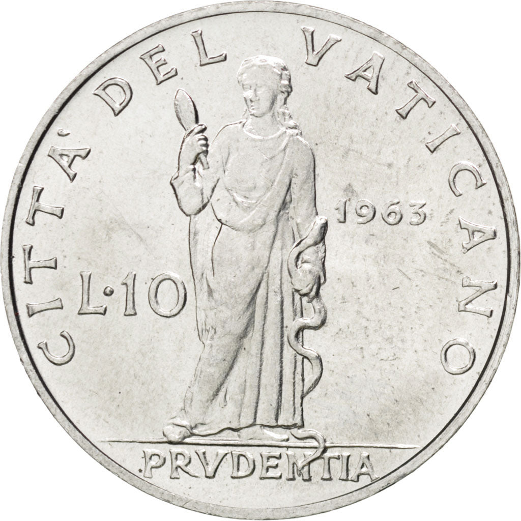 Coin, VATICAN CITY, Paul VI, 10 Lire, 1963, MS(63), Aluminum, KM:79.1