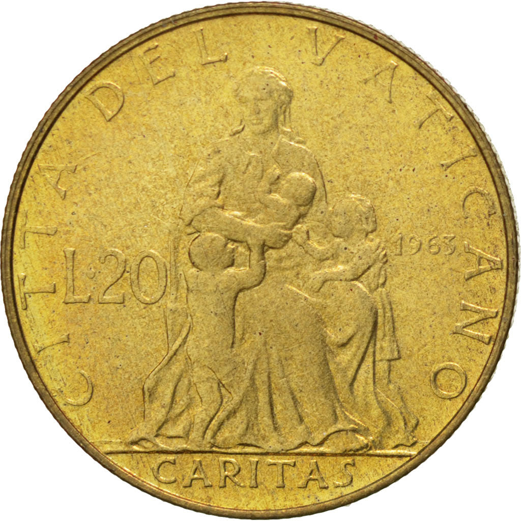 Coin, VATICAN CITY, Paul VI, 20 Lire, 1963, MS(63), Aluminum-Bronze, KM:80.1