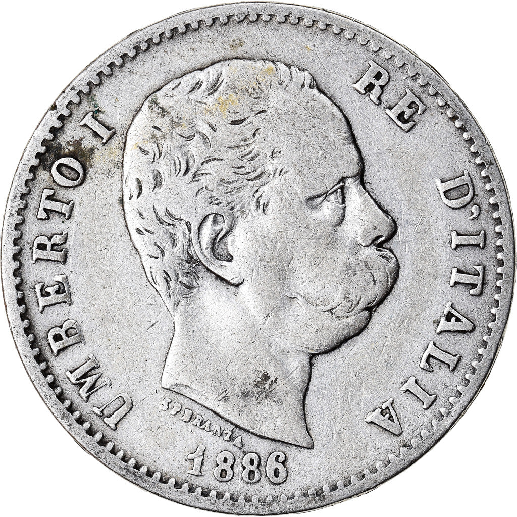 Münze, Italien, Umberto I, Lira, 1886, Rome, SGE+, Silber, KM:24.1