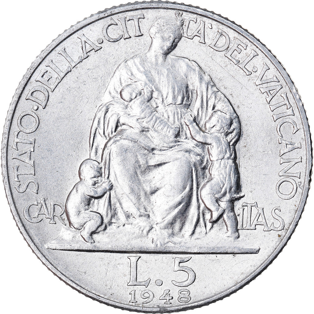Coin, VATICAN CITY, Pius XII, 5 Lire, 1948, Roma, AU(55-58), Aluminum, KM:42