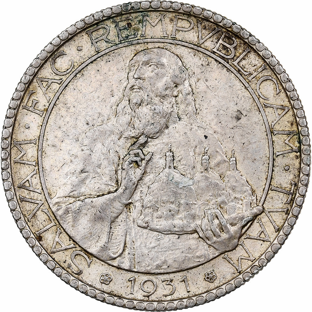 San Marino, 20 Lire, 1931, Rome, Srebro, EF(40-45), KM:11