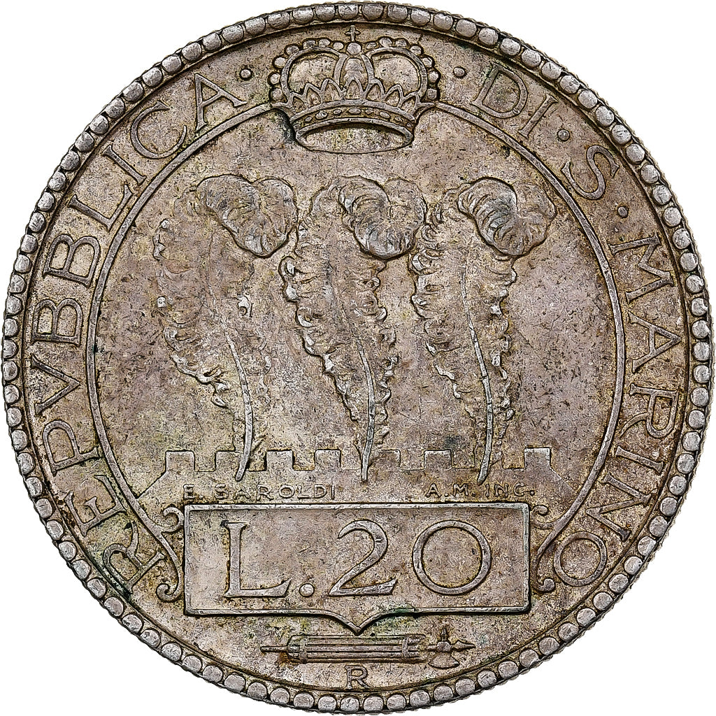 San Marino, 20 Lire, 1931, Rome, Srebro, EF(40-45), KM:11