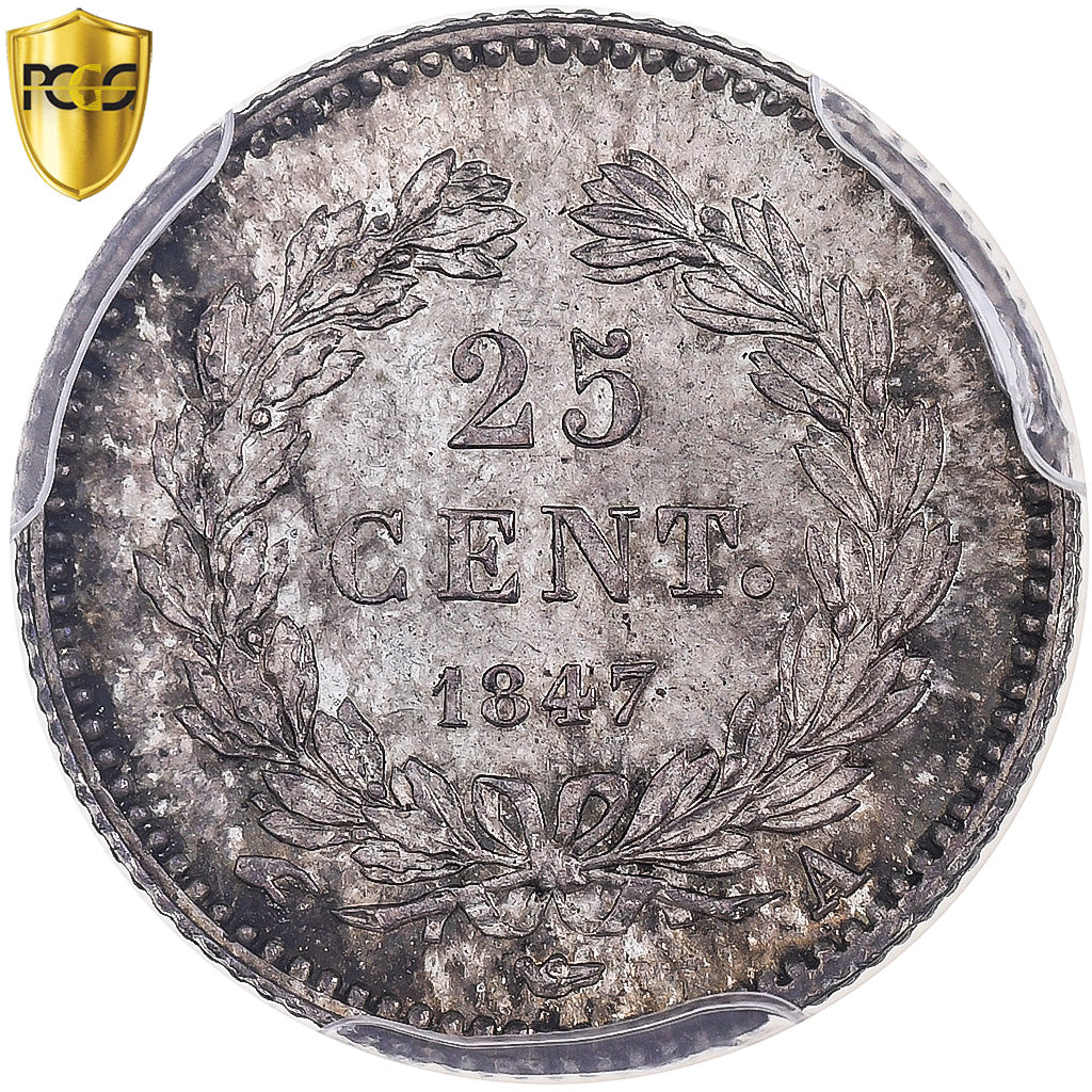 Francia, Louis Philippe I, 25 Centimes, 1847, Paris, Argento, PCGS, MS63