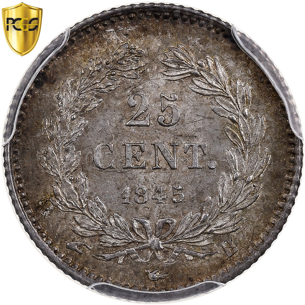 Francja, Louis Philippe I, 25 Centimes, 1845, Rouen, Srebro, PCGS, MS64