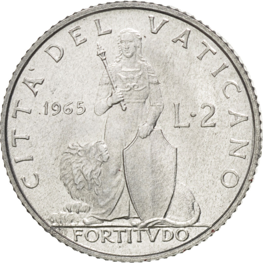 Coin, VATICAN CITY, Paul VI, 2 Lire, 1965, MS(63), Aluminum, KM:77.2