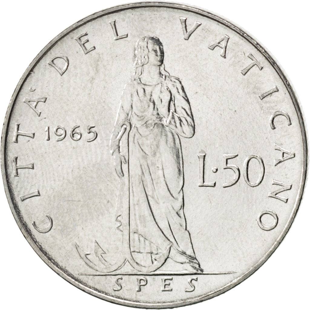 Coin, VATICAN CITY, Paul VI, 50 Lire, 1965, MS(63), Stainless Steel, KM:81.2