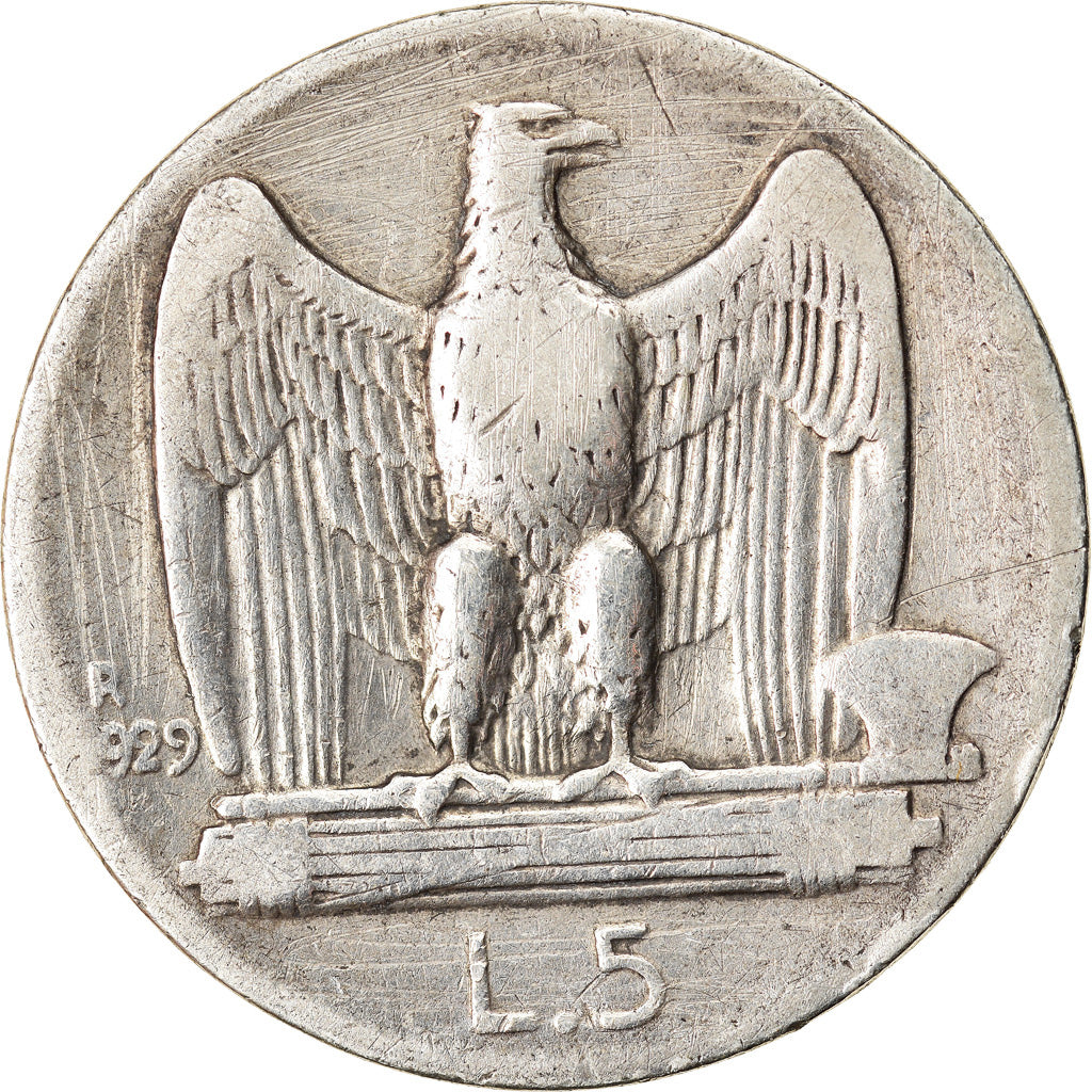 Moneta, Italia, Vittorio Emanuele III, 5 Lire, 1929, Rome, MB+, Argento, KM:67.2