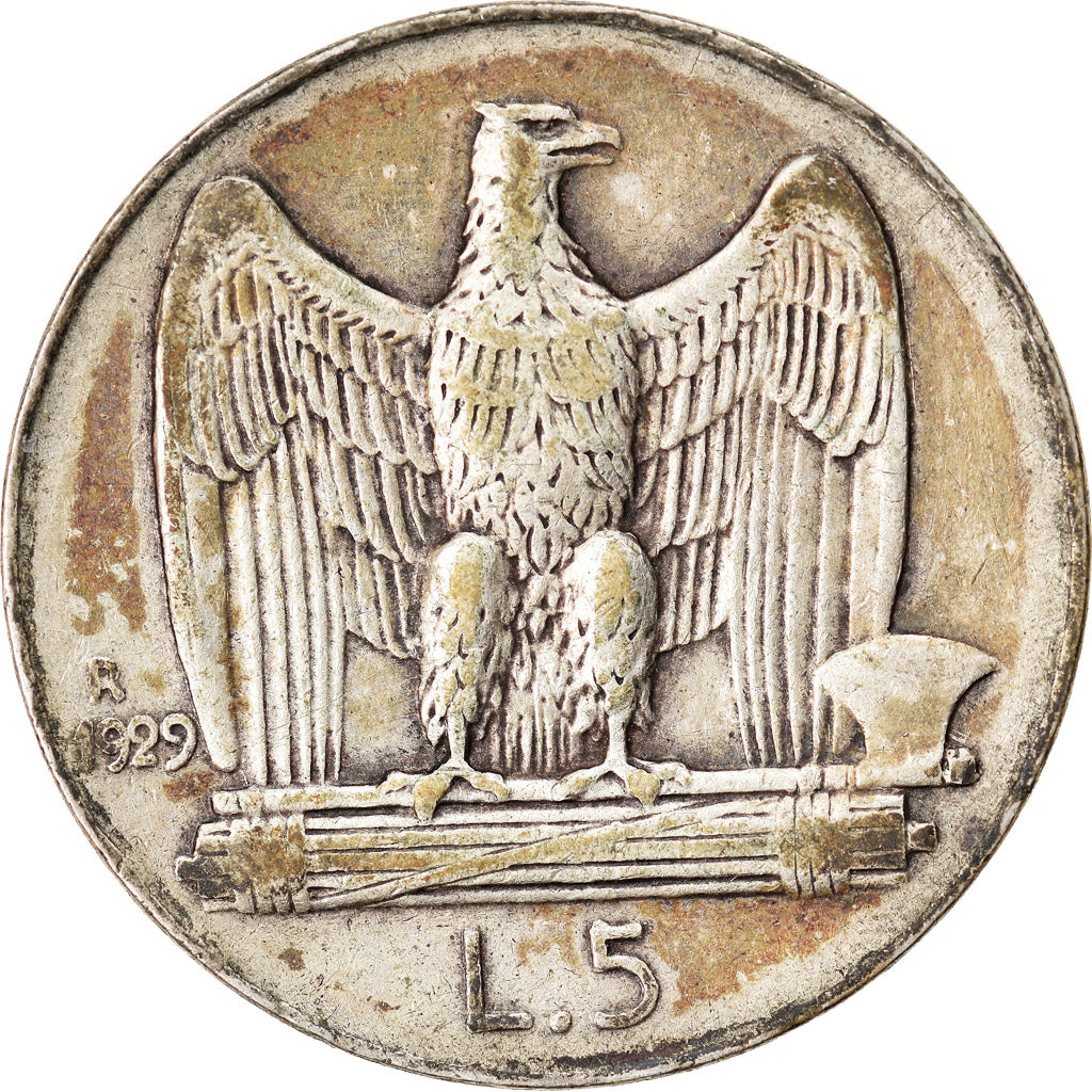 Moneta, Włochy, Vittorio Emanuele III, 5 Lire, 1929, Rome, VF(30-35), Srebro
