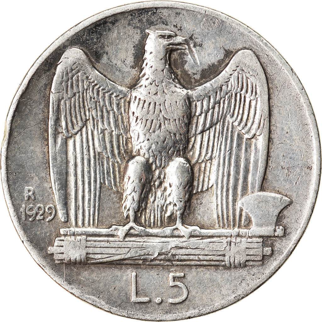 Coin, Italy, Vittorio Emanuele III, 5 Lire, 1929, Rome, VF(30-35), Silver