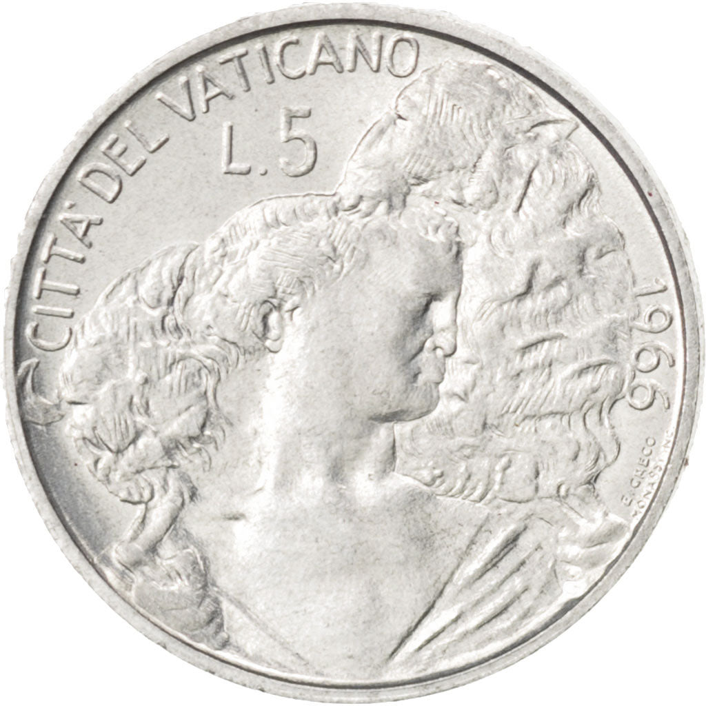 Coin, VATICAN CITY, Paul VI, 5 Lire, 1966, MS(63), Aluminum, KM:86