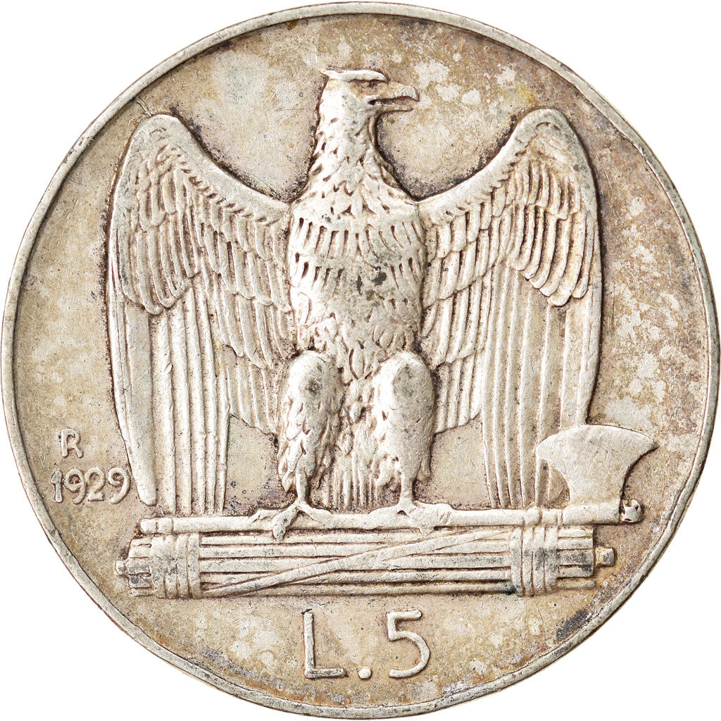 Coin, Italy, Vittorio Emanuele III, 5 Lire, 1929, Rome, AU(50-53), Silver