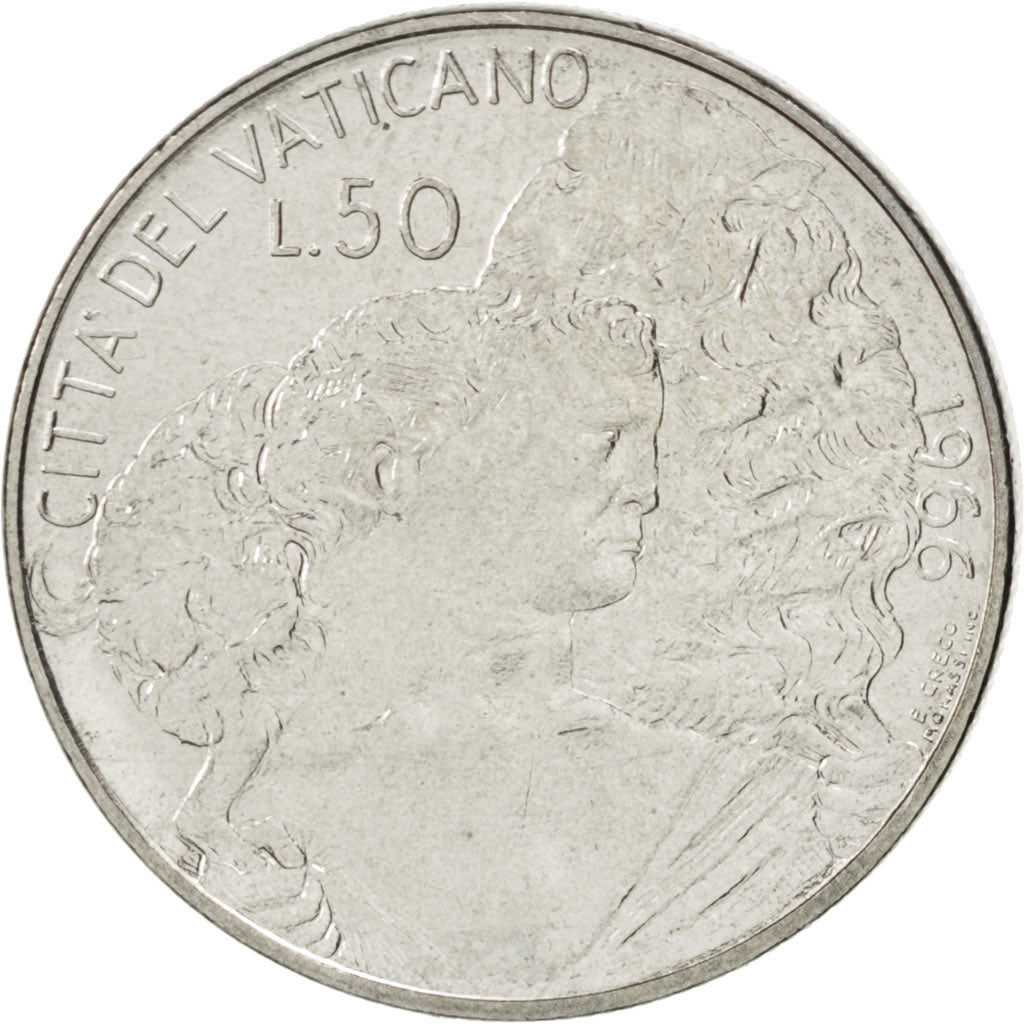 Coin, VATICAN CITY, Paul VI, 50 Lire, 1966, MS(63), Stainless Steel, KM:89