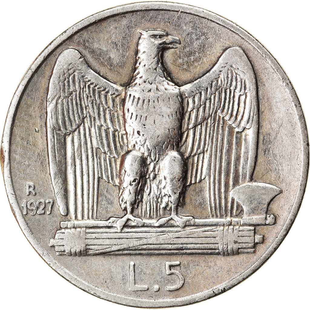 Coin, Italy, Vittorio Emanuele III, 5 Lire, 1927, Rome, VF(30-35), Silver