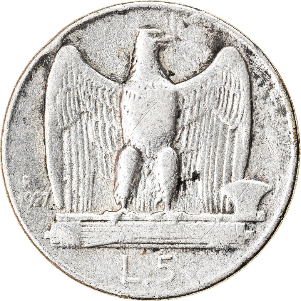 Coin, Italy, Vittorio Emanuele III, 5 Lire, 1927, Rome, VF(30-35), Silver