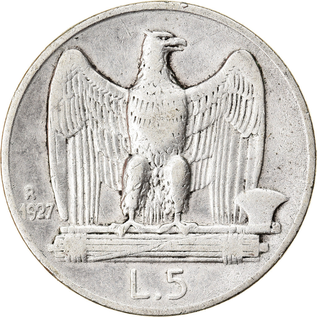 Moeda, Itália, Vittorio Emanuele III, 5 Lire, 1927, Rome, VF(30-35), Prata
