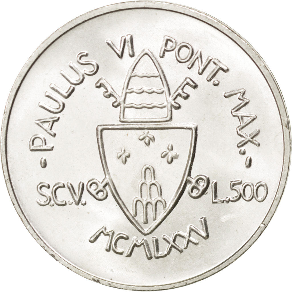 Coin, VATICAN CITY, Paul VI, 500 Lire, 1975, MS(63), Silver, KM:131