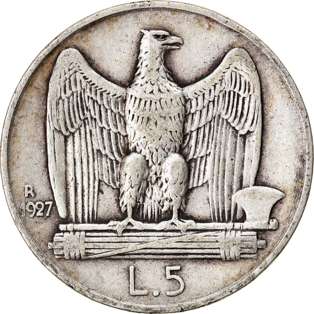 Coin, Italy, Vittorio Emanuele III, 5 Lire, 1927, Rome, VF(30-35), Silver