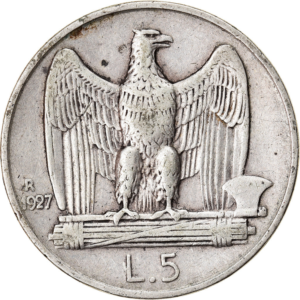 Coin, Italy, Vittorio Emanuele III, 5 Lire, 1927, Rome, VF(30-35), Silver