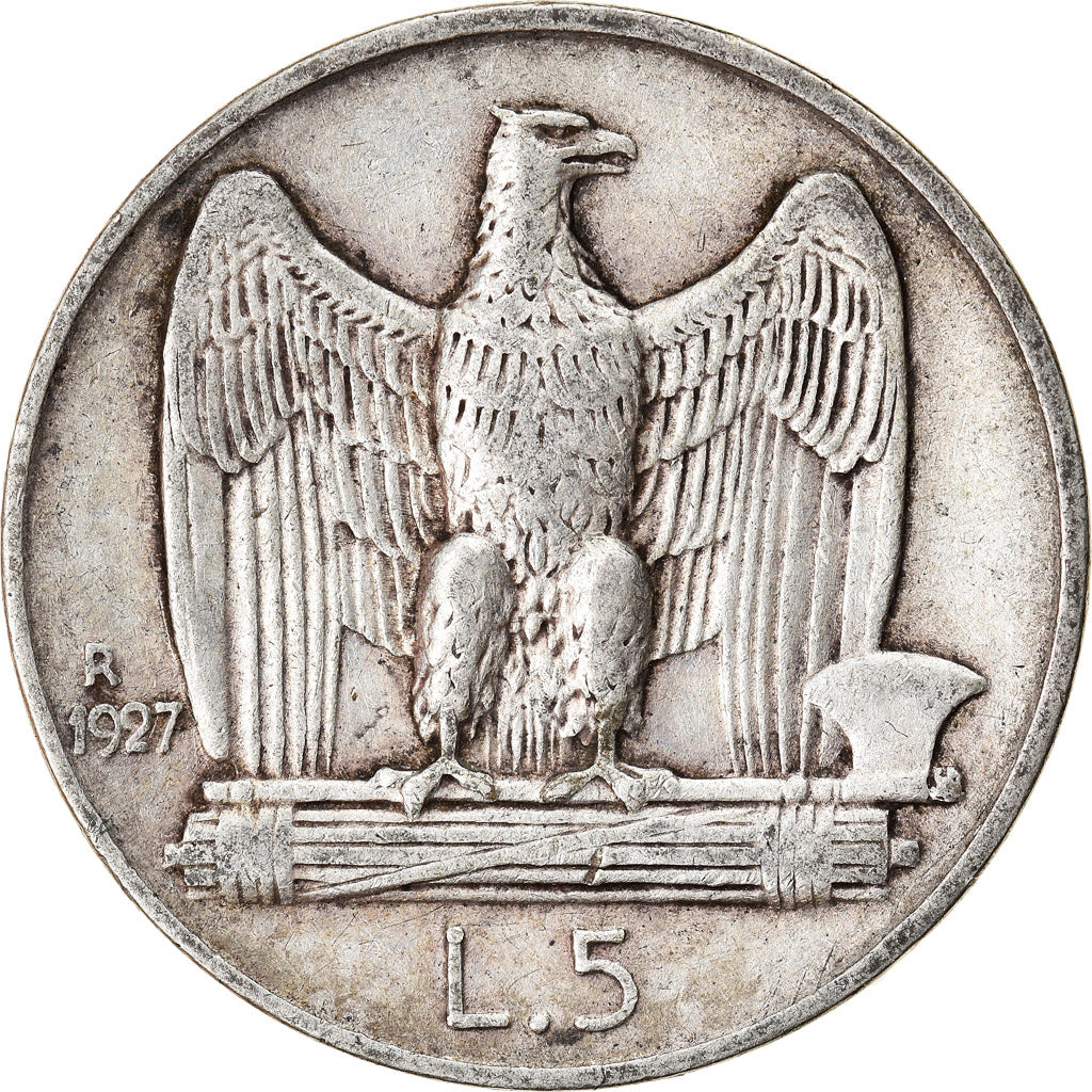 Coin, Italy, Vittorio Emanuele III, 5 Lire, 1927, Rome, VF(30-35), Silver