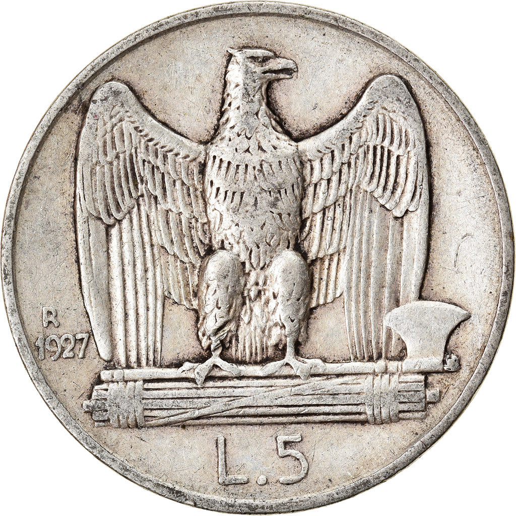 Coin, Italy, Vittorio Emanuele III, 5 Lire, 1927, Rome, VF(30-35), Silver