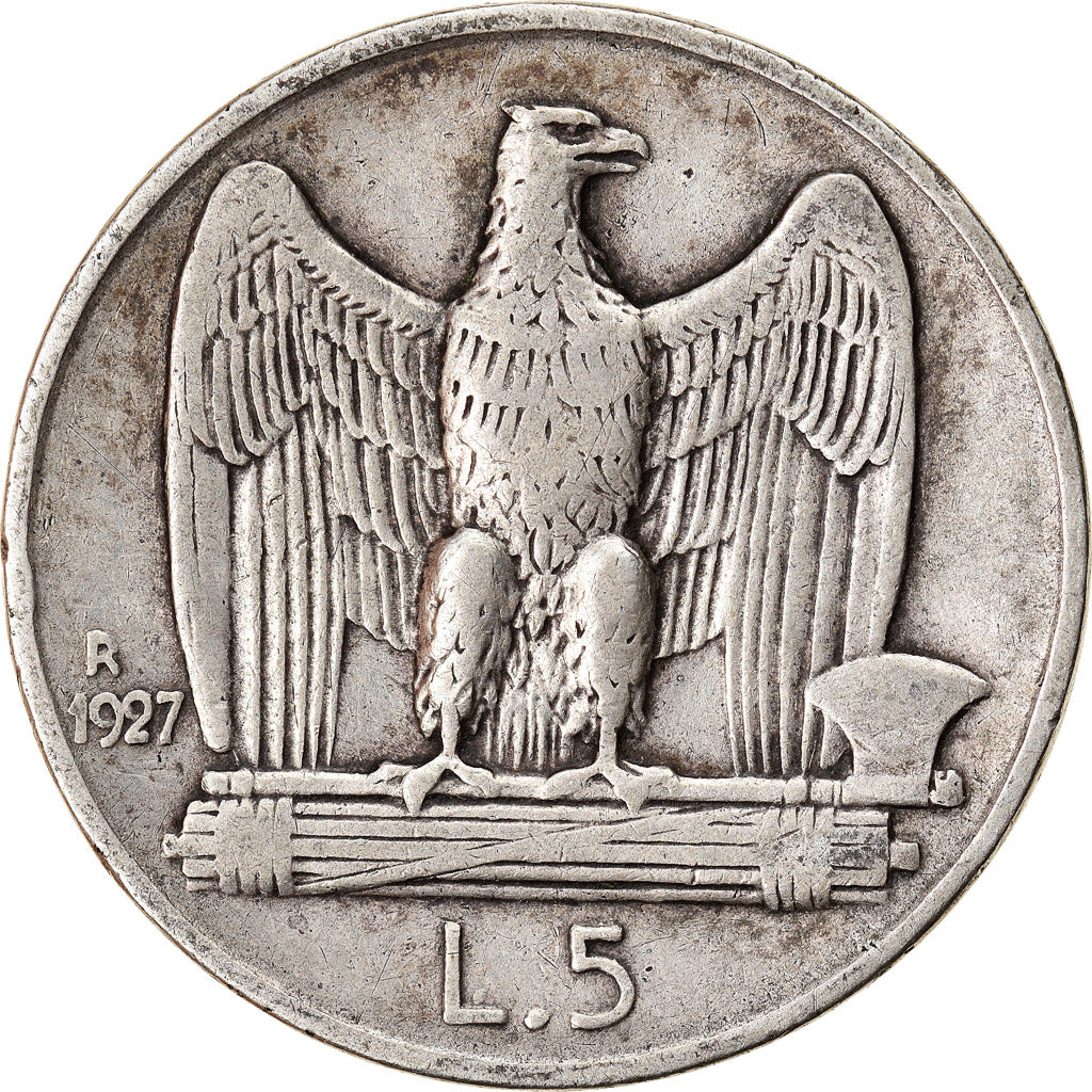 Moneta, Italia, Vittorio Emanuele III, 5 Lire, 1927, Rome, MB+, Argento, KM:67.2