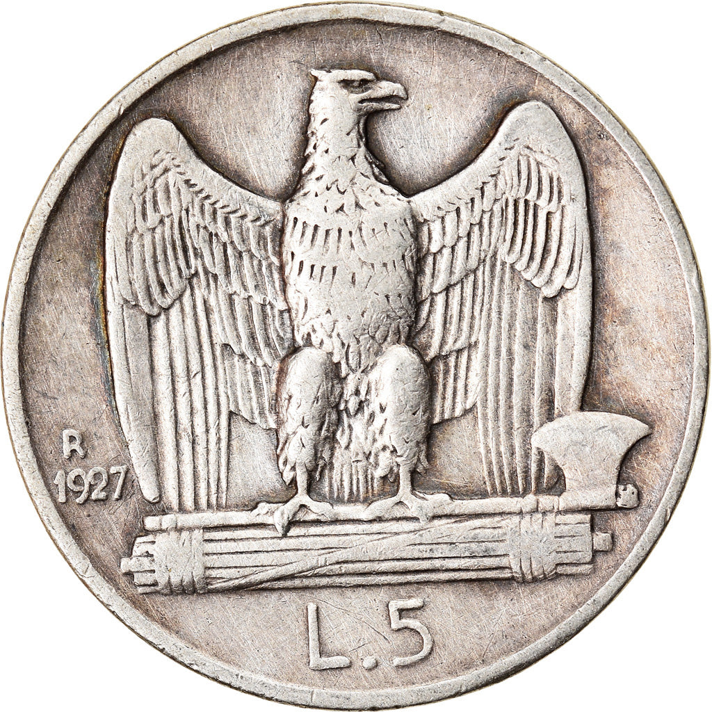 Coin, Italy, Vittorio Emanuele III, 5 Lire, 1927, Rome, VF(30-35), Silver