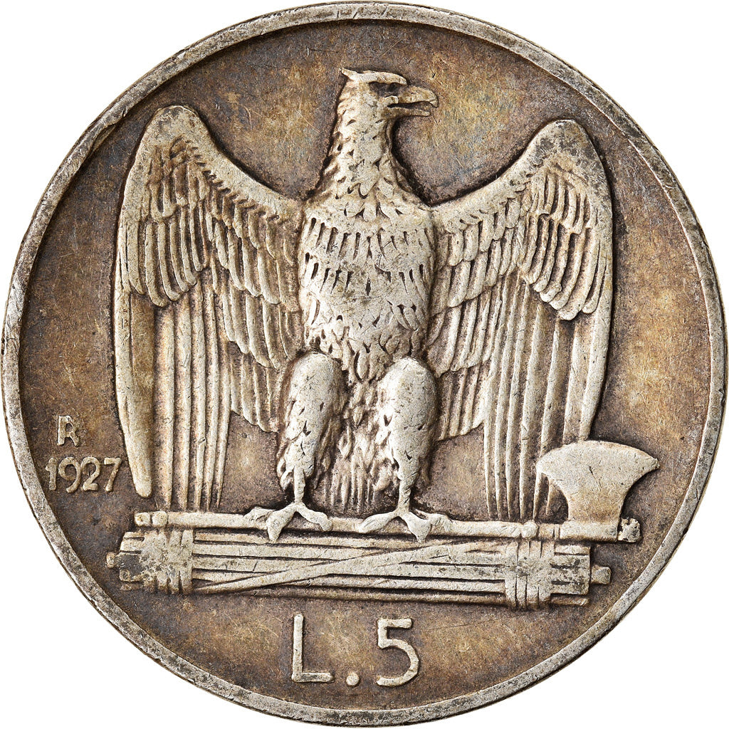Coin, Italy, Vittorio Emanuele III, 5 Lire, 1927, Rome, VF(30-35), Silver