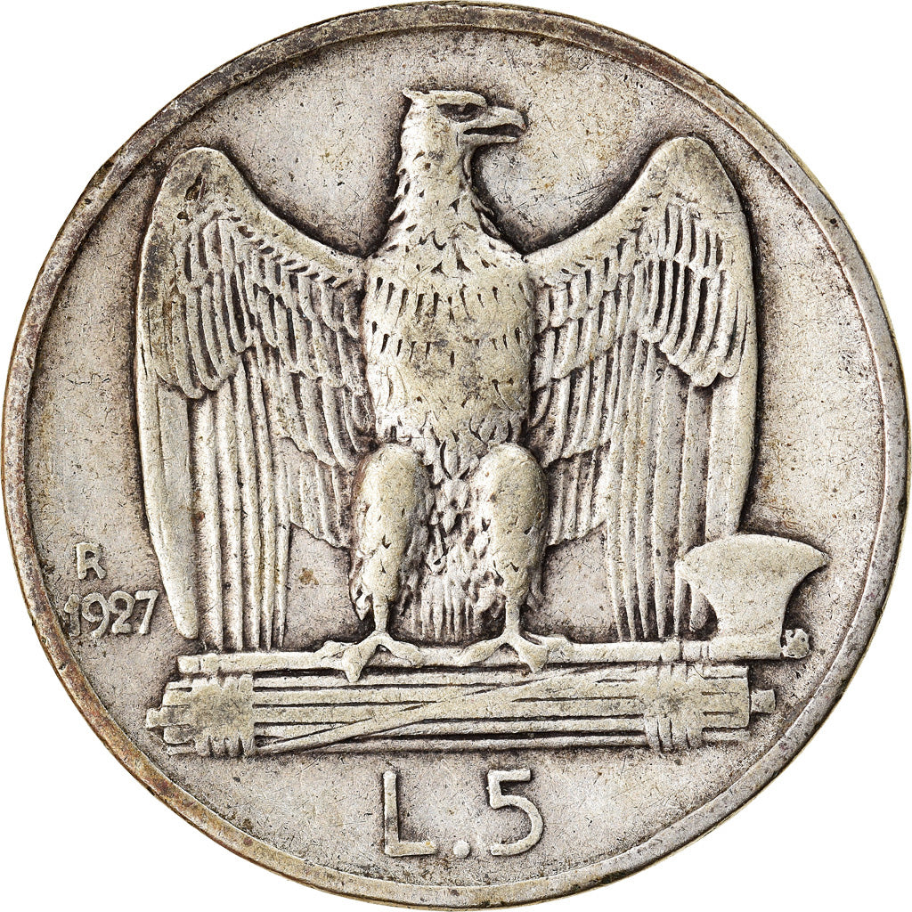 Moeda, Itália, Vittorio Emanuele III, 5 Lire, 1927, Rome, VF(30-35), Prata