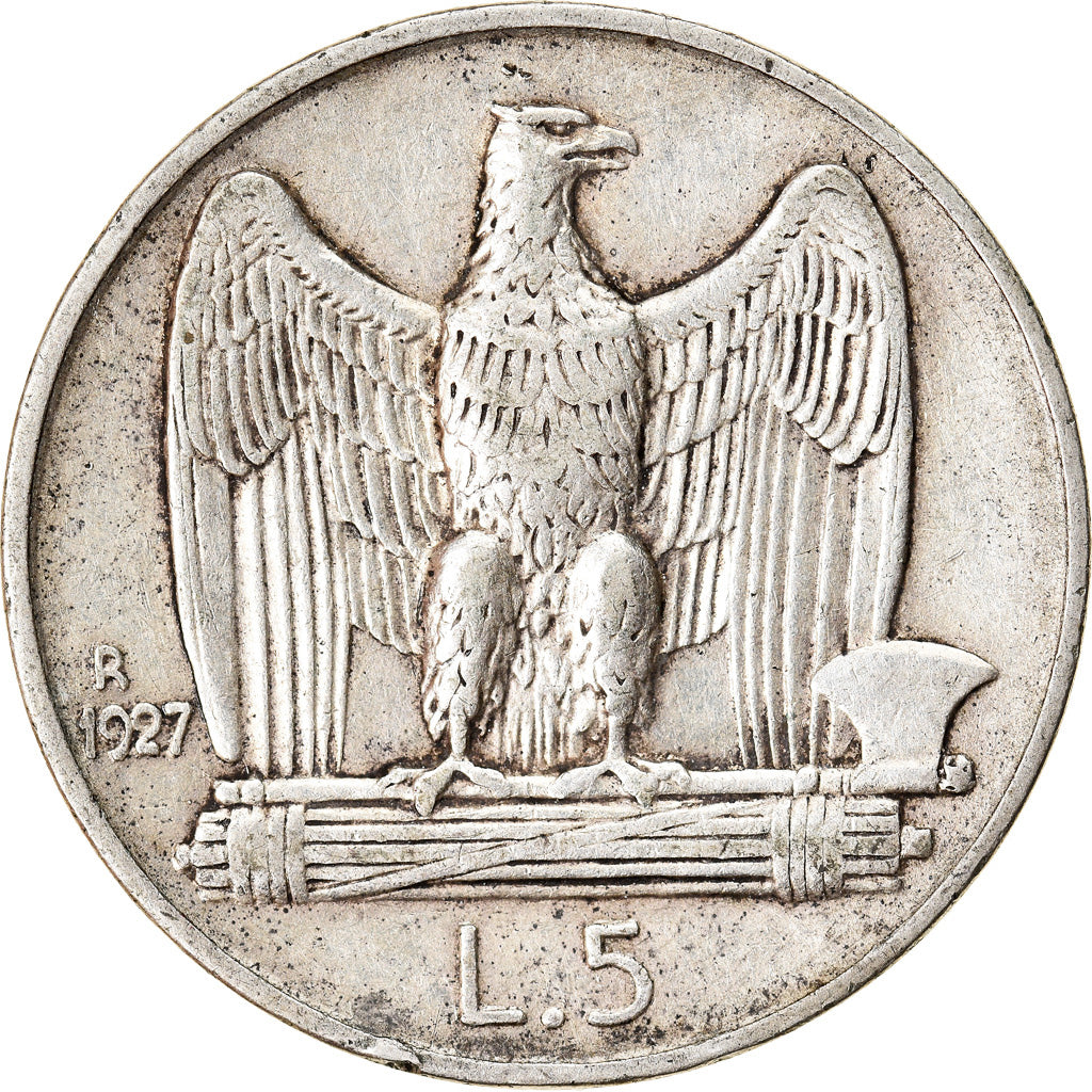 Moneda, Italia, Vittorio Emanuele III, 5 Lire, 1927, Rome, MBC, Plata, KM:67.2