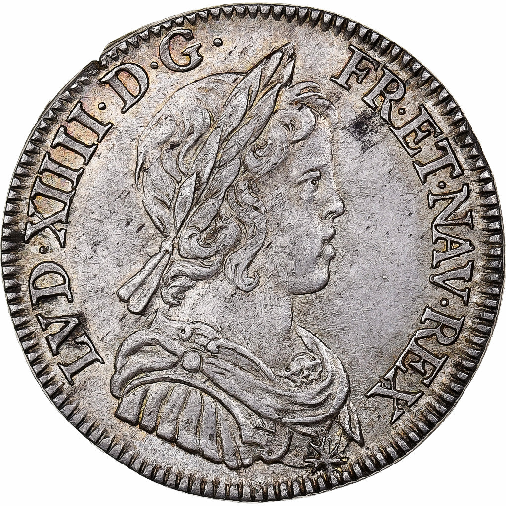 France, Louis XIV, 1/4 Écu à la mèche courte, 1643, Paris, réformé, Argent