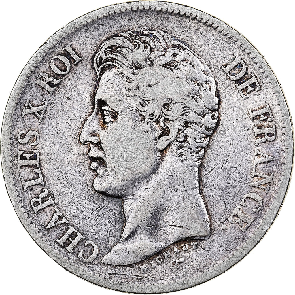 Francia, Charles X, 5 Francs, 1825, Marseille, Argento, MB+, Gadoury:644