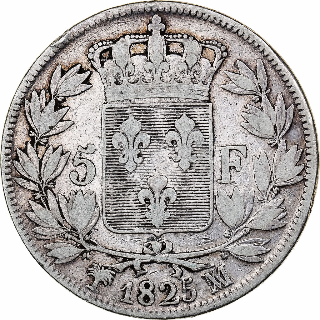Francia, Charles X, 5 Francs, 1825, Marseille, Argento, MB+, Gadoury:644