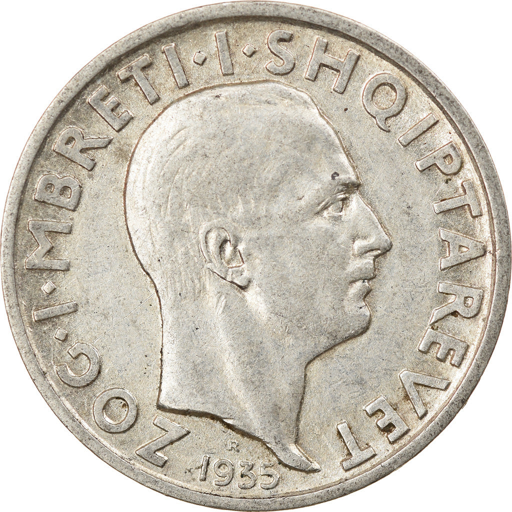 Coin, Albania, Zog I, Frang Ar, 1935, Rome, AU(50-53), Silver, KM:16
