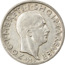 Coin, Albania, Zog I, Frang Ar, 1935, Rome, AU(50-53), Silver, KM:16