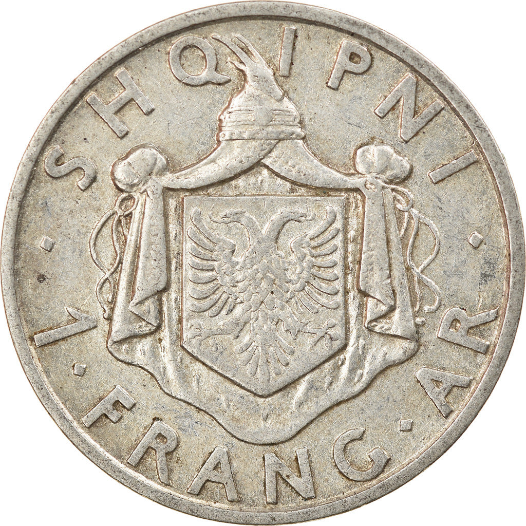 Coin, Albania, Zog I, Frang Ar, 1935, Rome, AU(50-53), Silver, KM:16