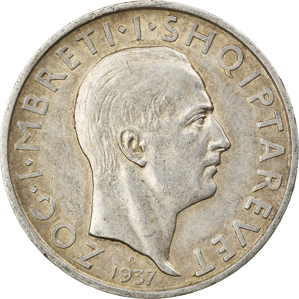 Coin, Albania, Zog I, Frang Ar, 1937, Rome, AU(50-53), Silver, KM:18