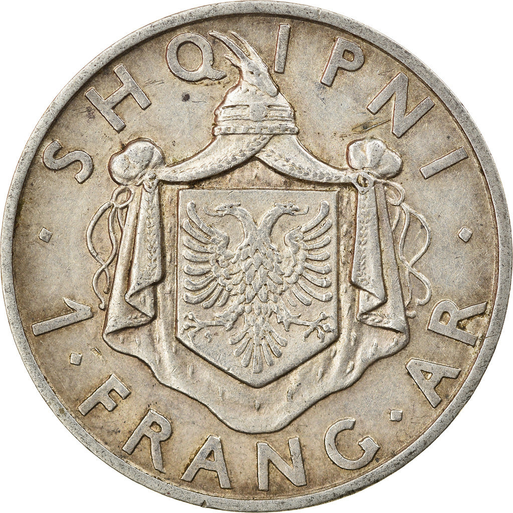 Coin, Albania, Zog I, Frang Ar, 1937, Rome, AU(50-53), Silver, KM:18