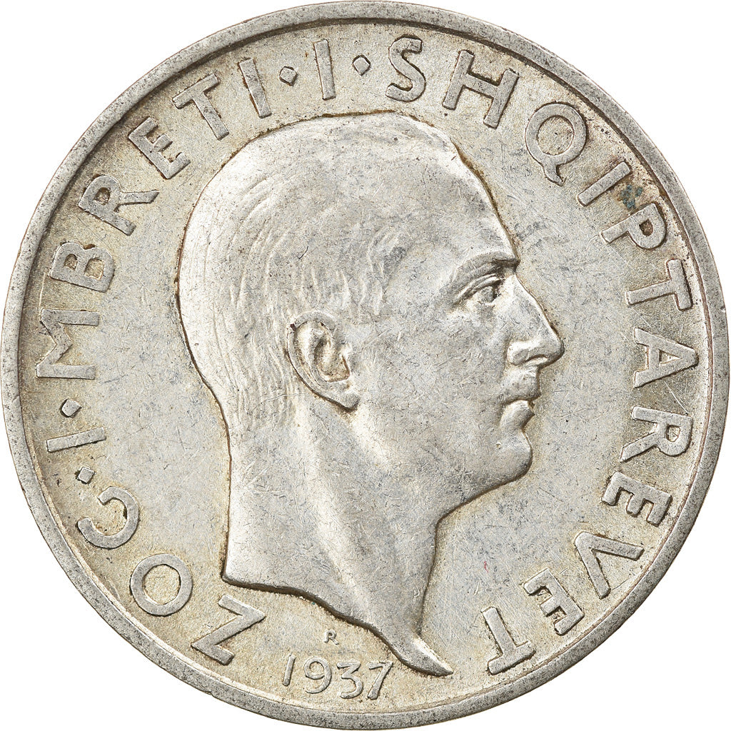 Albania, Zog I, Frang Ar, 1937, Rome, Silver, AU(50-53)
