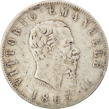 Munten, Italië, Vittorio Emanuele II, 2 Lire, 1863, Naples, FR, Zilver, KM:6a.1