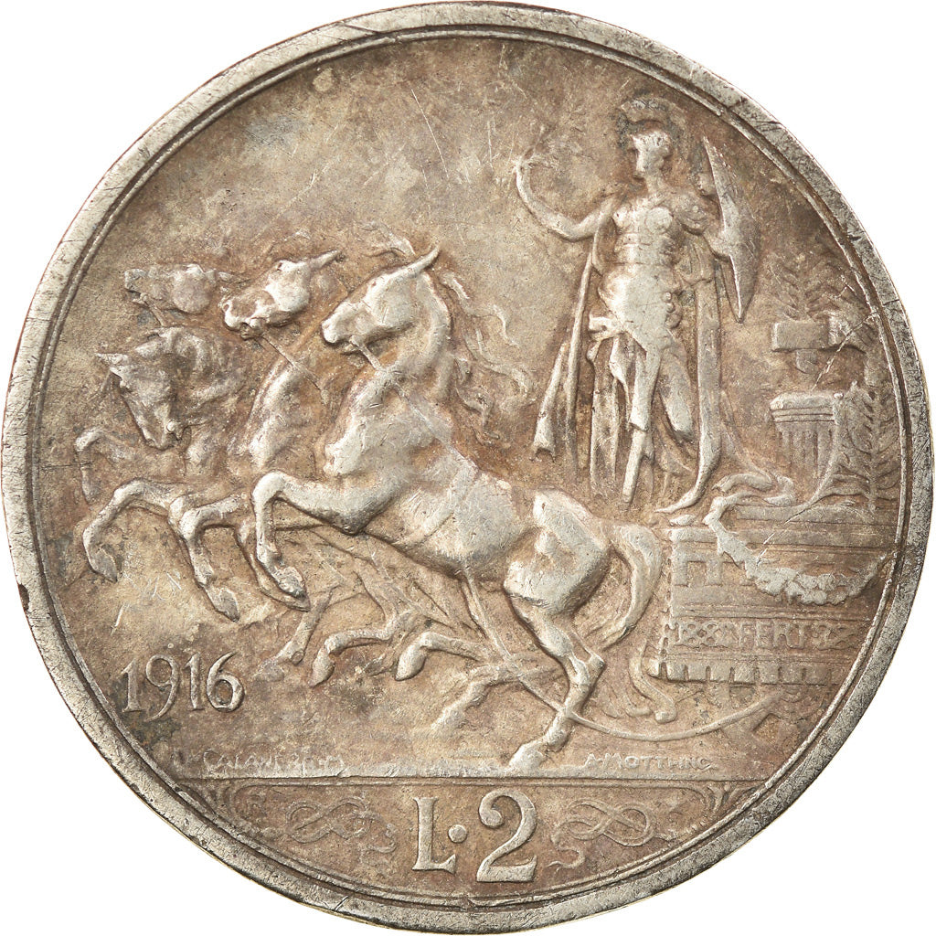 Moneda, Italia, Vittorio Emanuele III, 2 Lire, 1916, Rome, BC+, Plata, KM:55