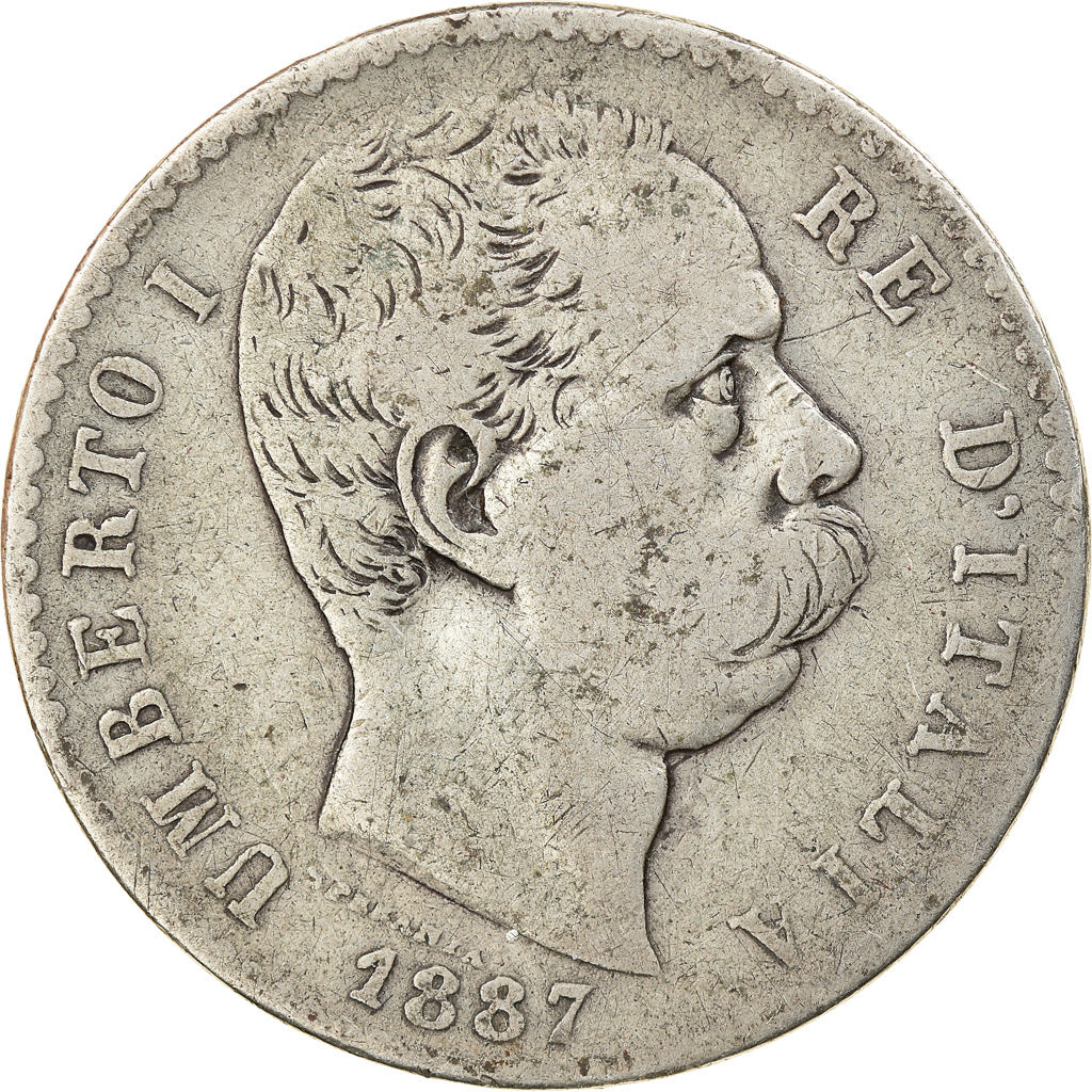 Moeda, Itália, Umberto I, 2 Lire, 1887, Rome, VF(20-25), Prata, KM:23