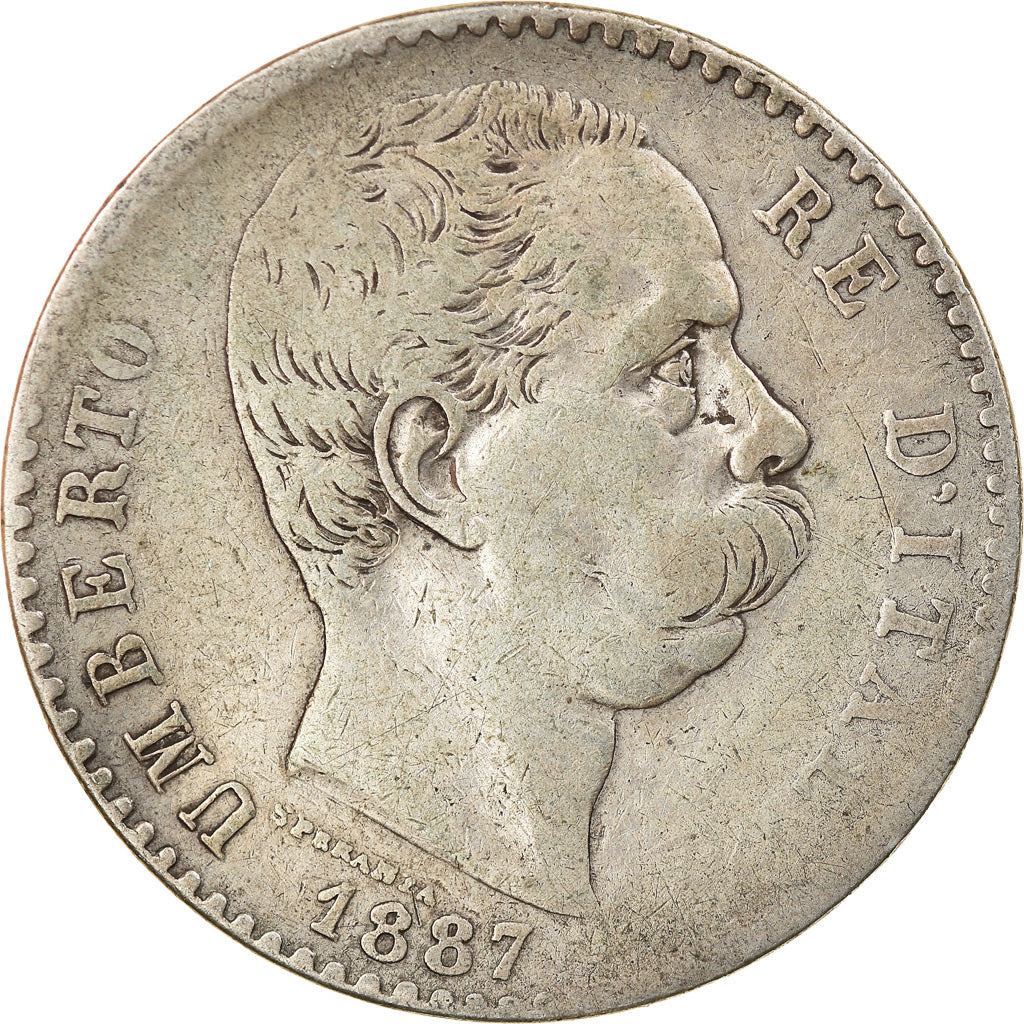 Münze, Italien, Umberto I, 2 Lire, 1887, Rome, S, Silber, KM:23