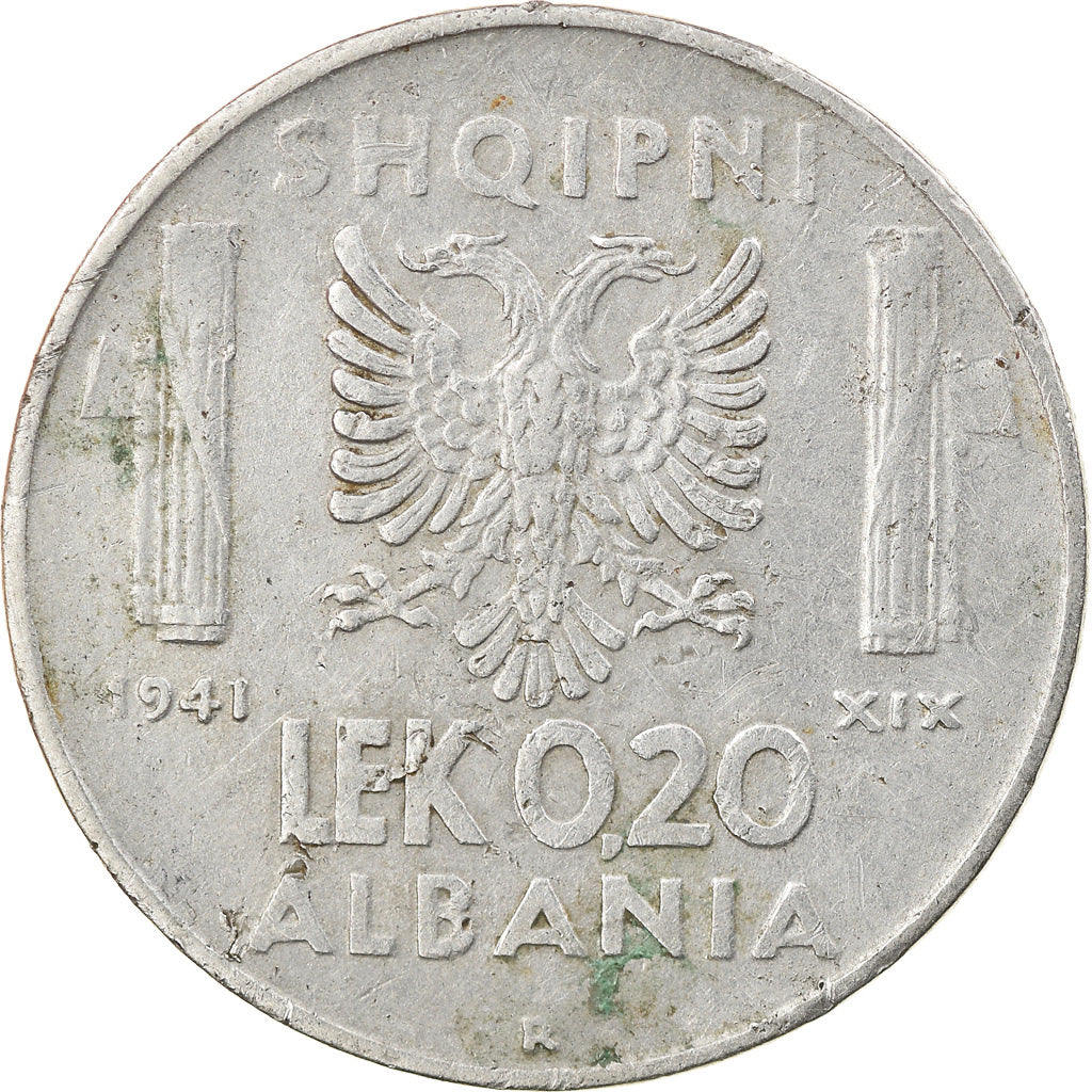 Moeda, Albânia, Vittorio Emanuele III, 0.20 Lek, 1941, Rome, EF(40-45), Aço