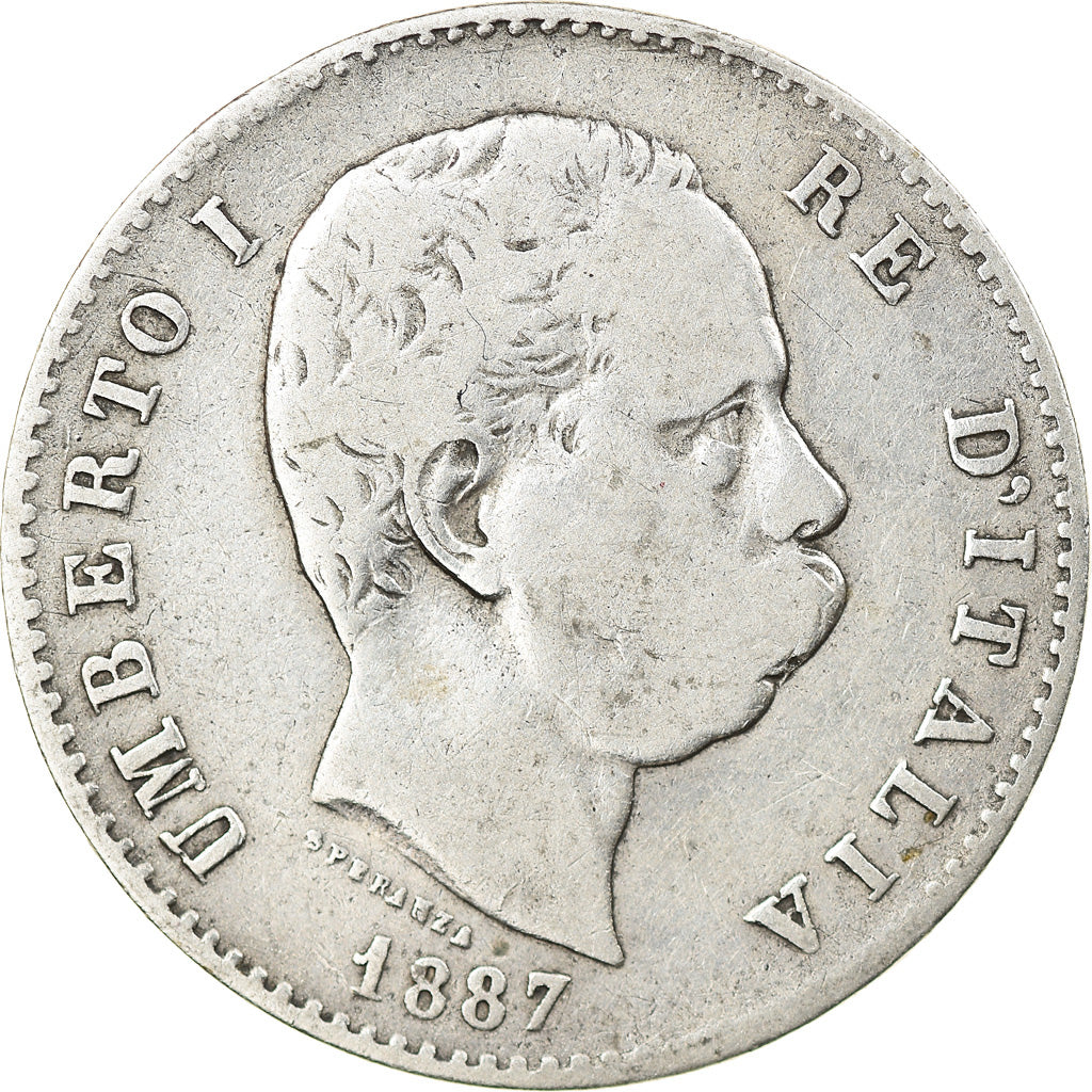 Moeda, Itália, Umberto I, Lira, 1887, Milan, VF(20-25), Prata, KM:24.2
