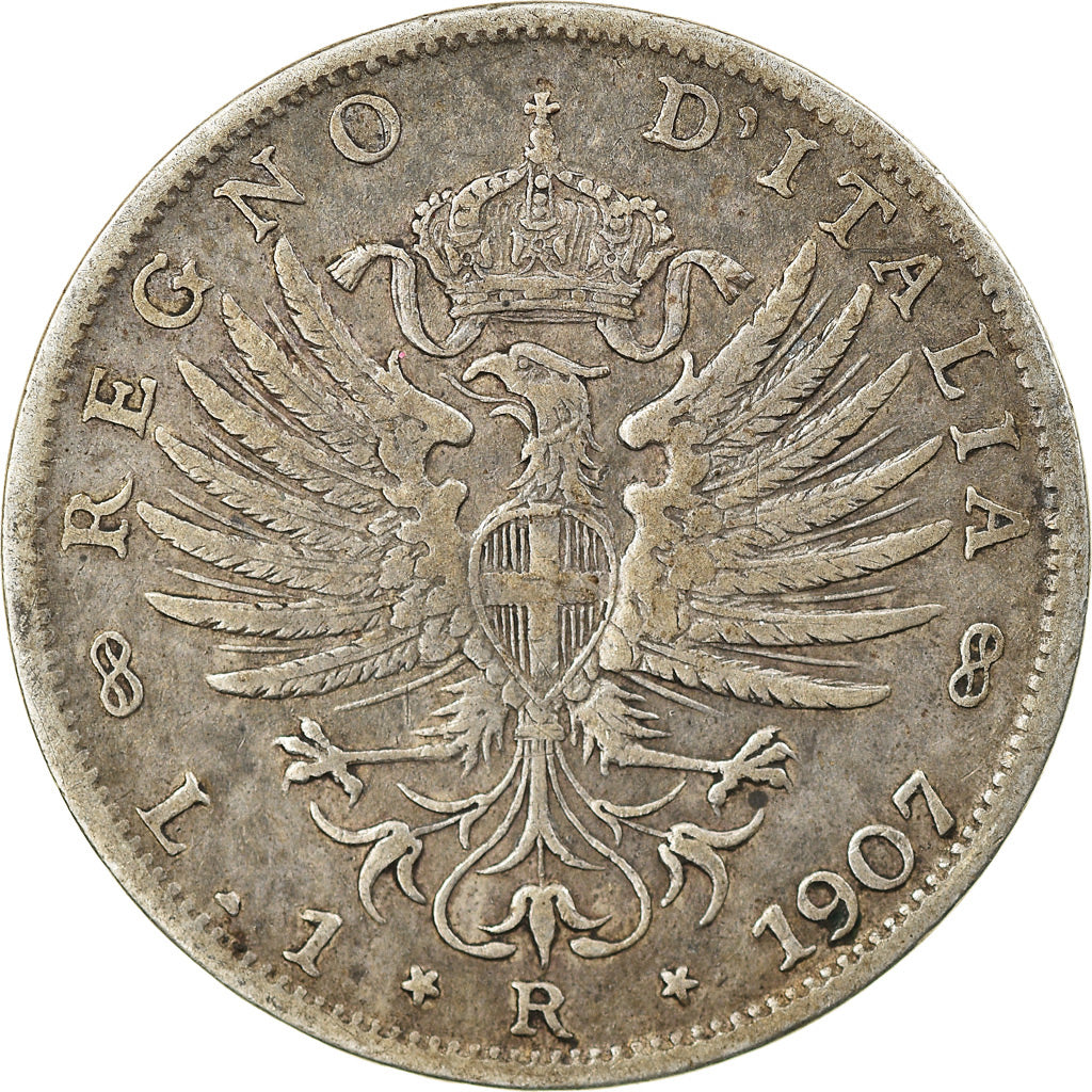 Coin, Italy, Vittorio Emanuele III, Lira, 1907, Rome, VF(30-35), Silver, KM:32